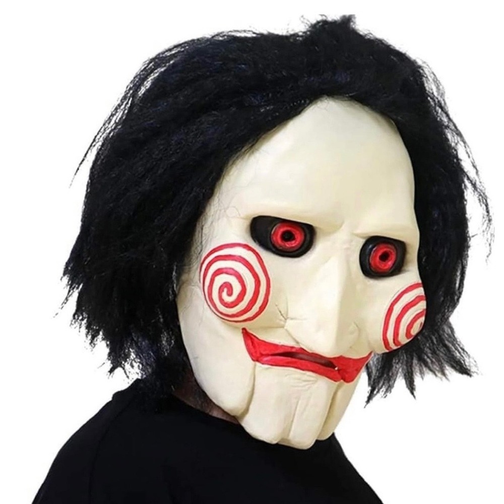 NEW SAW Billy Puppet Halloween Mask with Black Wig Cosplay Adult One Size